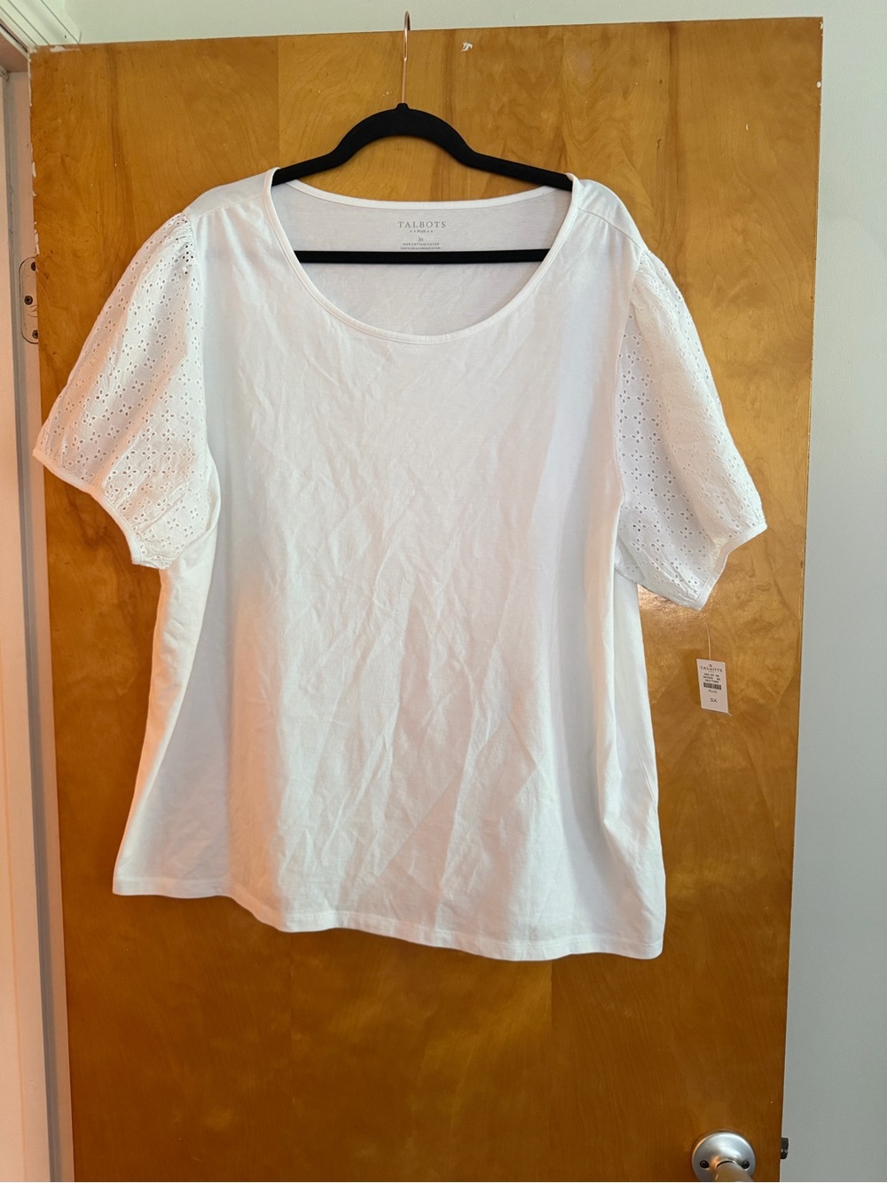 Talbots White Scoop Neck Top with Eyelet Puff Sleeves